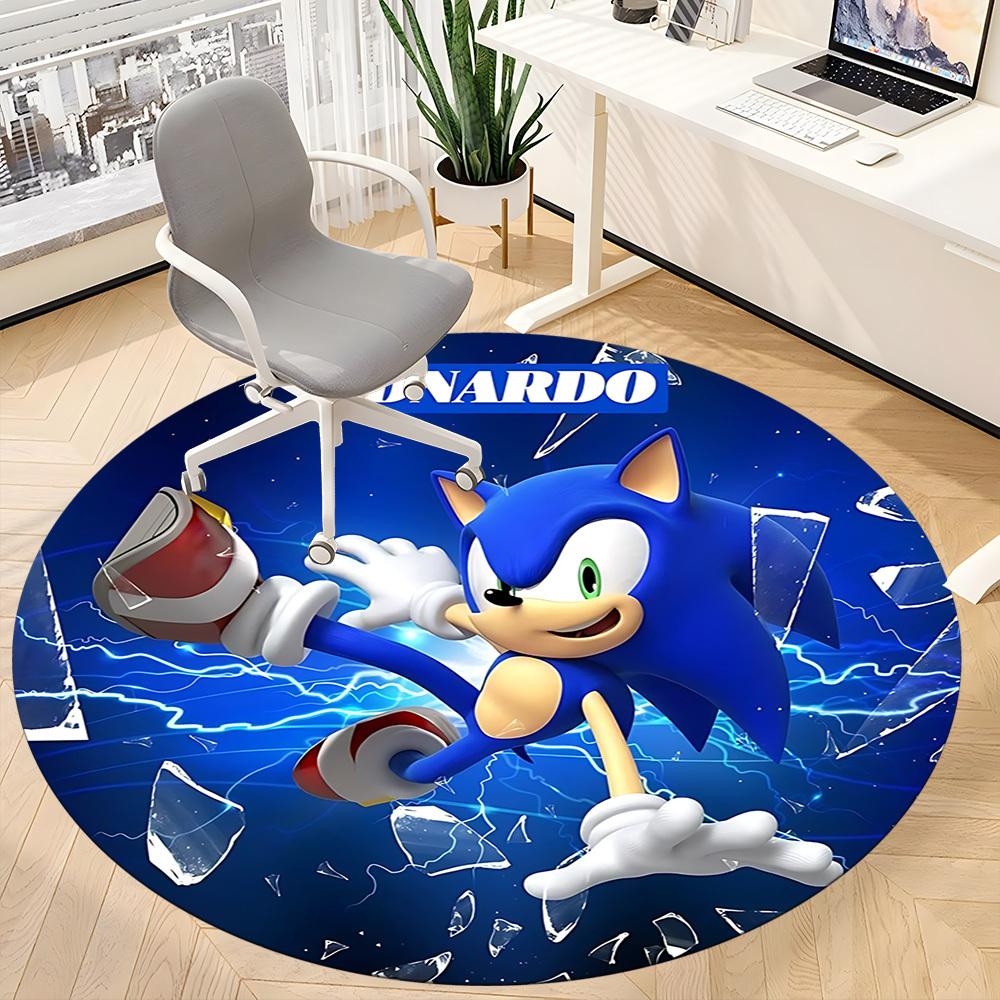 1PC Sonic Ednardo Office Round Rug - Perfect for Office or Study Decor, Machine Washable, Non-Slip Backing, Decorative Floor Mat