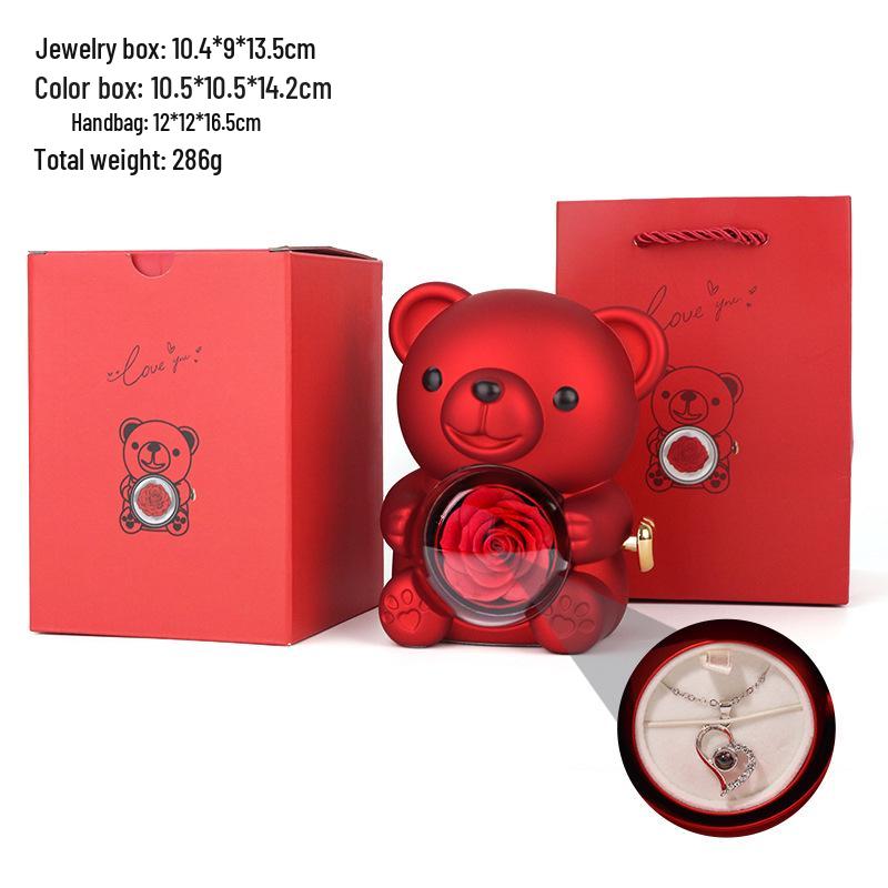 Valentine's Day Rotating Jewelry Gift Box with Necklace & Rose Flower