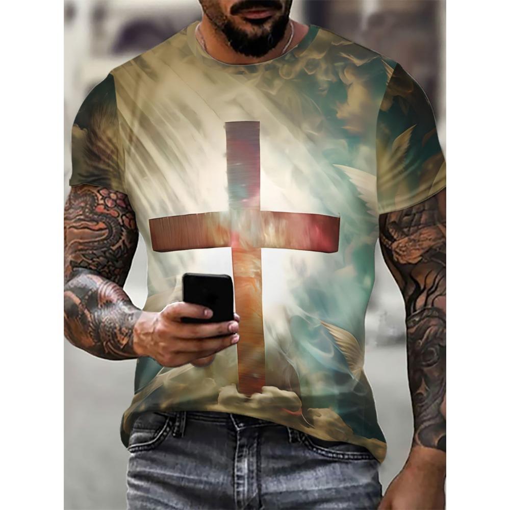 Îmbrăcăminte pentru bărbați Creștină Tricouri Tricou supradimensionat Gotic Iisus Hristos Cruce Imprimare 3D Gât rotund Topuri Vintage Hip Hop Mânecă scurtă