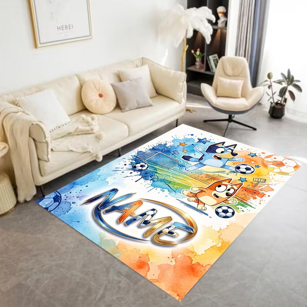 Soccer Fun Bluey Customize Your Name Carpet Design for Game Room Entryway Outdoor Decorate room Antislip Carpet Decorate Offices Wedding Party Gift