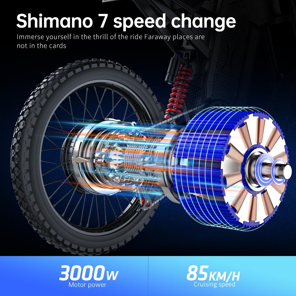 EKXBIKE X21 MAX Off-Road E-Bike with 3000W, Samsung 60V 30Ah, Max Speed to 85km/h, Half-twist Throttle, 70/100-19 Tyre