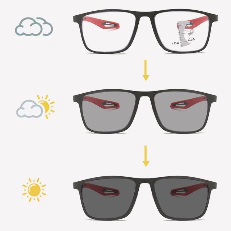 Men Women Progressive Near Far Eyewear Ultralight Photochromic Reading Glasses Anti-Blue Lamp Multifocal Color Changing Glasses