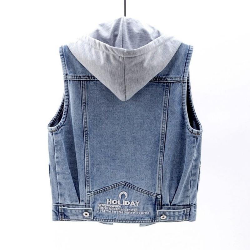 Denim Vest Women's Spring Autumn Clothes Sleeveless Wild Tops Short Hooded Jacket Women Denim Jeans Vest Jacket Female