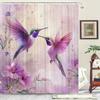 Purple Hummingbird Theme Shower Curtain 12 Hooks Suitable For Room Home Hotel Machine Washablewindow Curtains Bathroom One Piece