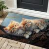 Cute kitten tree branch rug for children s room playful cat design floor mat Anti slip carpet can be machine washed