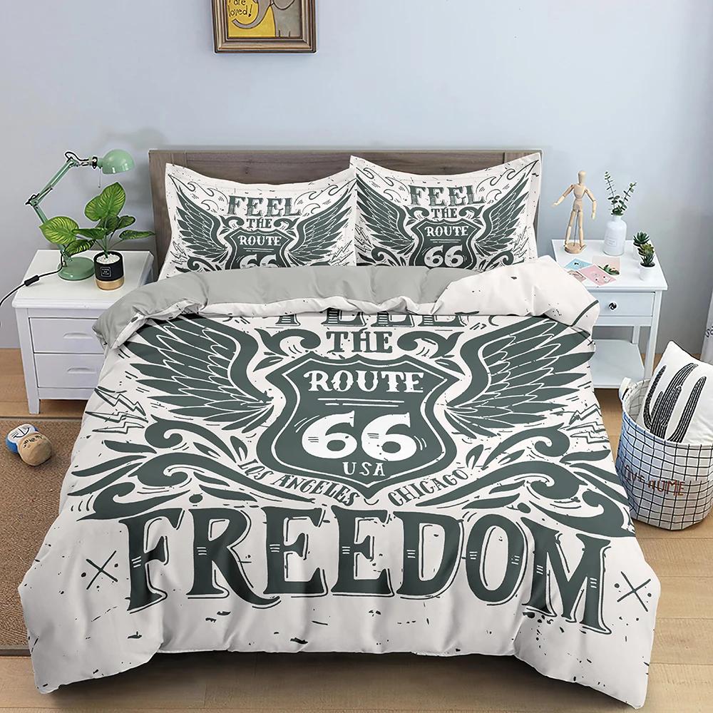 Home Living Luxury Route 66 Print 2/3Pcs Soft Duvet Cover Pillowcase Queen And King Size Kids Bedding Set Eu/Us/Au Size