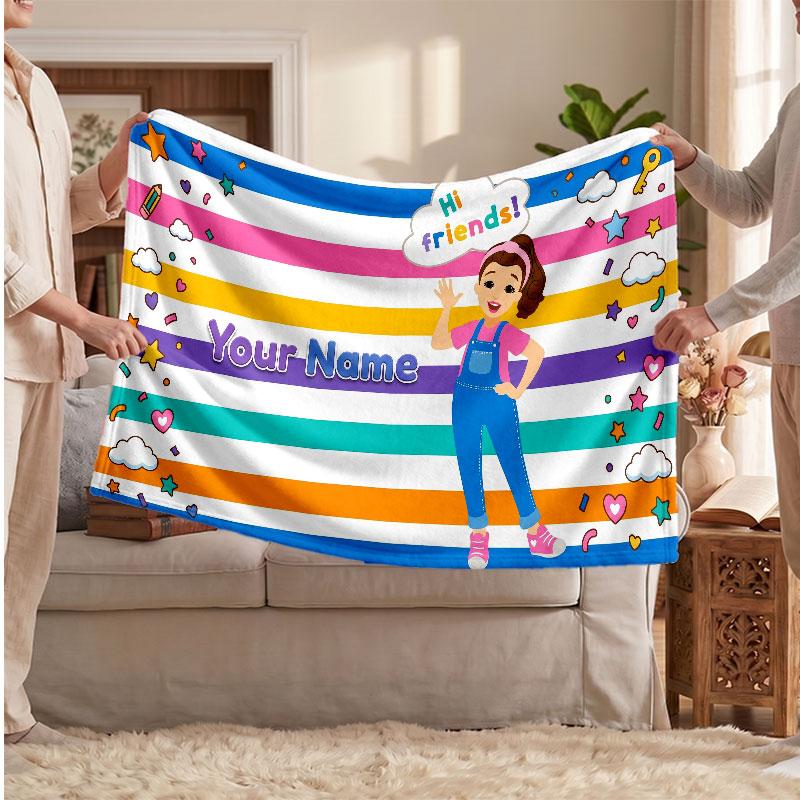 Ms Rachel Personalized Flannel Blanket, Custom Printed Text Name, Warm Soft Blanket For Couch Bed