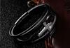 Men's Black Leather Bracelet with Braided Gold Cross Surgical Steel