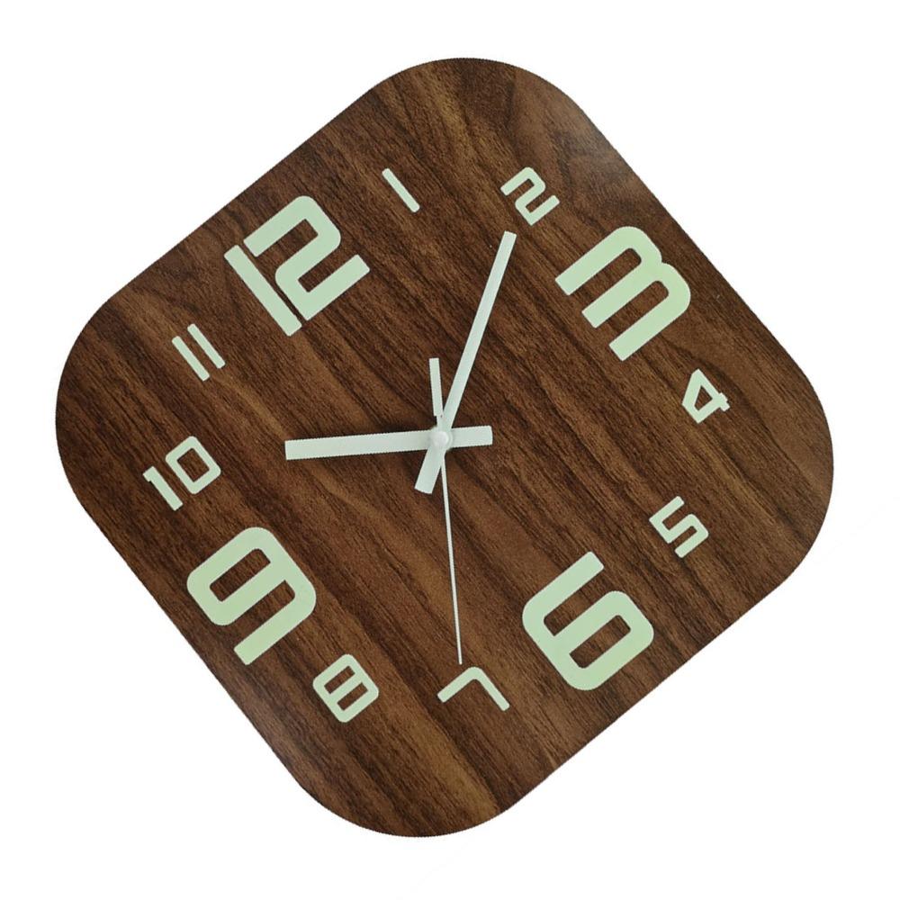 12 Inch Wooden Wall Clock Brown Square Wall Clock Night Light Luminous Wall Clock For Living Room