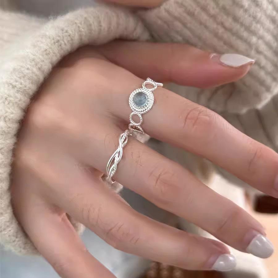 Elegantní stříbrem S925 pokovený světle modrý otevřený prsten pro ženy - Všestranný, módní a luxusní design na ukazováček.