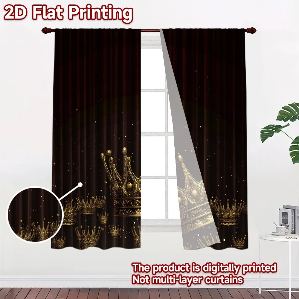 2D Flat Printing 2pcs Curtain Drapes Golden Crown Arrangement Digital Printed Polyester Drapes Party Decorations Perfect for