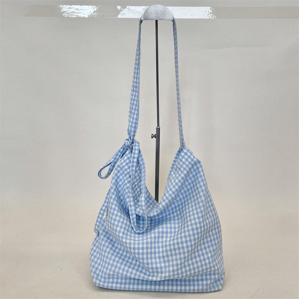 61282 Große karierte Canvas-Tasche - Multifunktionale Schulter-, Crossbody- und Handtasche für Einkäufe oder den Schulgebrauch