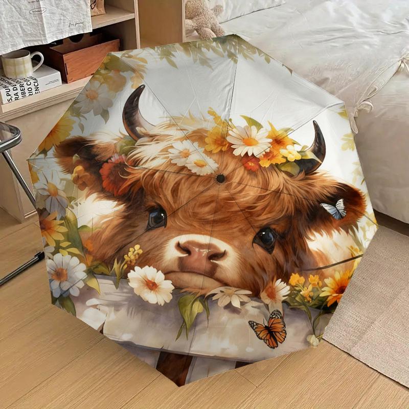 1pc Floral_Bull Pattern Umbrella Design Automatic Opening and Closing Umbrella, High-quality Travel Umbrella, c1128130