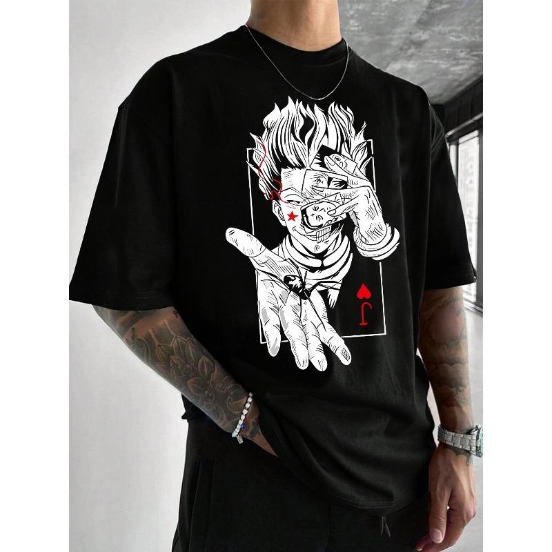 Europäische Größen Herren Bequemes Kurzarm-T-Shirt - Sommerlich Lässiges Rundhals-T-Shirt mit Thematischem Anime Lässige Passform für Herren