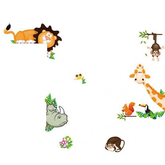 Zoo Series Giraffe Rhino Monkey Lion Wall Stickers Kids Room Backdrop Decor