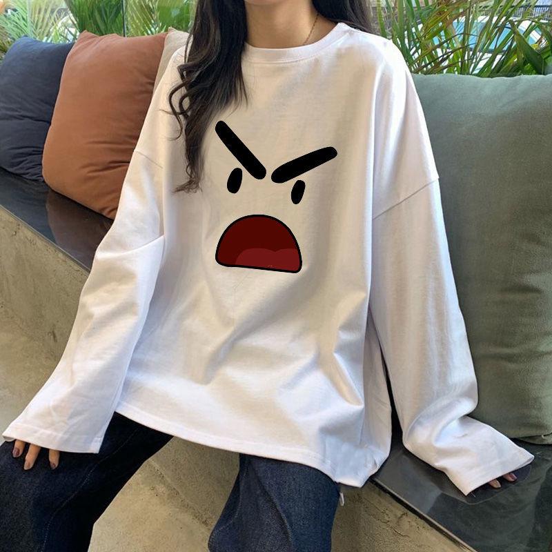 100% Pure Cotton Women's Long-Sleeved T-Shirt - 2025 Spring/Autumn Loose Fashionable Inner or Outerwear Top for Men