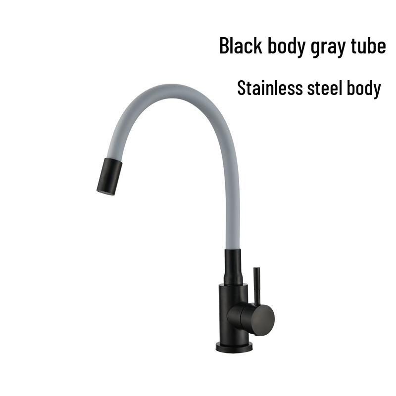 Universal Stainless Steel 304 Kitchen Faucet with Colored Silicone Hose, Rotating Sink Fixture.
