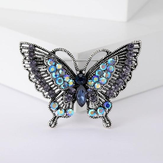 Women Brooch Retro Butterfly Shape Rhinestone Decor Anti-slip Wear-resistant Suit Coat Collar Hat Scarf Decoration Clothes Pin Prom Party Garment