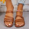 Sandals for Women Casual Plus Size Beach Slippers Woman Pu Leather Strap Slip-On Gladiator Sandals