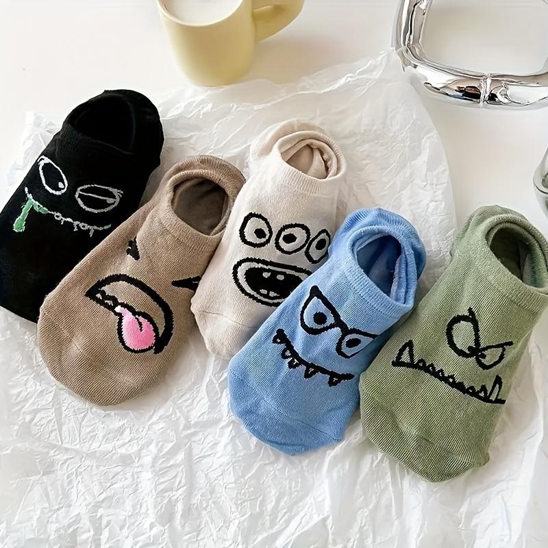 5 Pair's Cartoon Funny Boat Socks Women's Socks Summer Thin Invisible Shallow Mouth Japanese Cute Short Socks