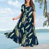 Women Casual Loose Bohemian Floral Dress Short Sleeve Long Maxi Summer Beach Swing Dress