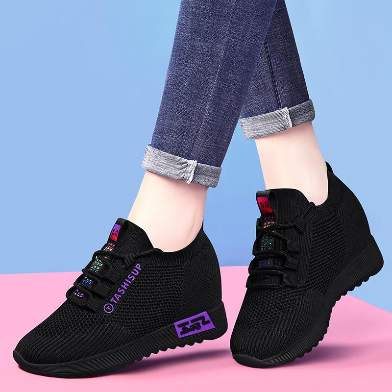 2025 Summer New Flying Woven Shoes Women's Shoes Inner Height Increase Tide Shoes Internet Celebrity Explosion Breathable Versatile Casual Shoes M