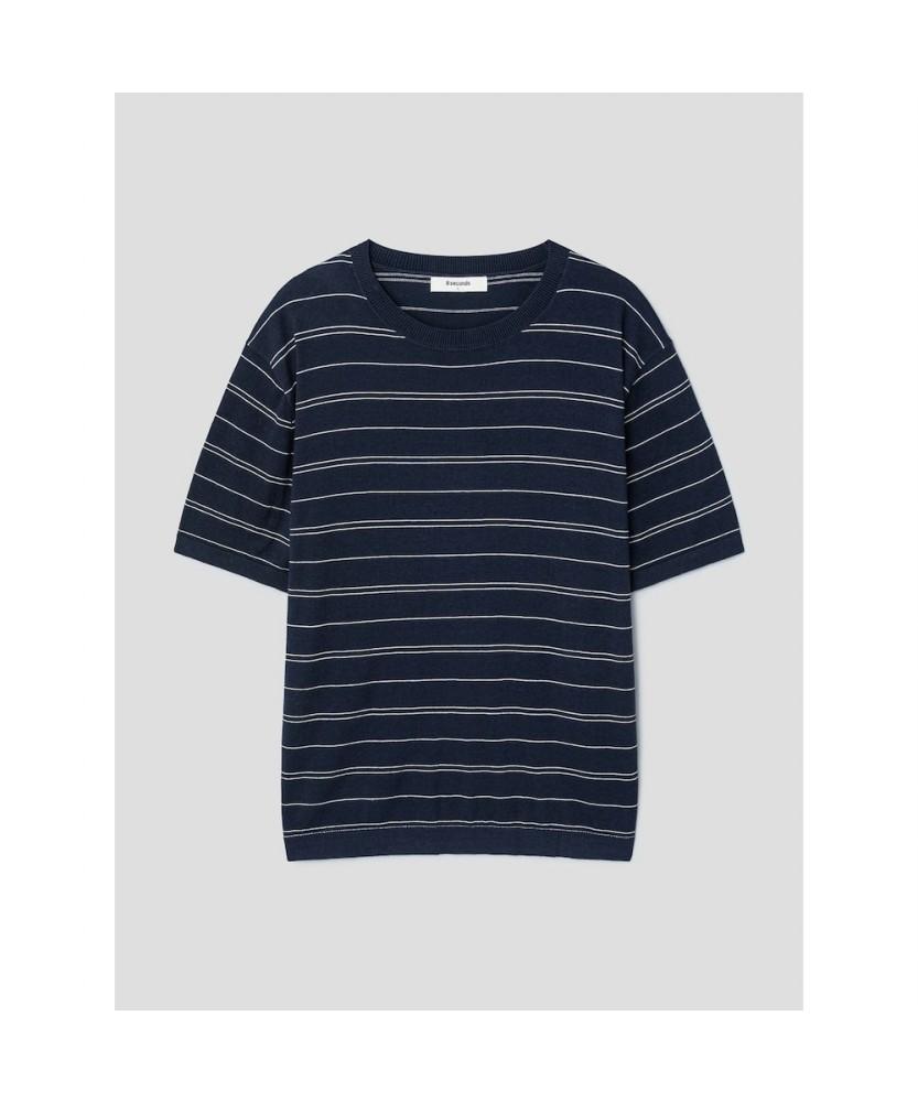 8seconds Striped Round Knit Pullover Navy