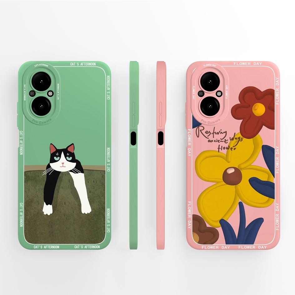 Hülle für Oppo Realme C67 C65 C63 C61 C25 C25S C25Y C30 C30S C31 C33 C35 C55 C51 C53 Faule Katze Weiche Flüssigsilikon Schutzhülle für Oppo Capa