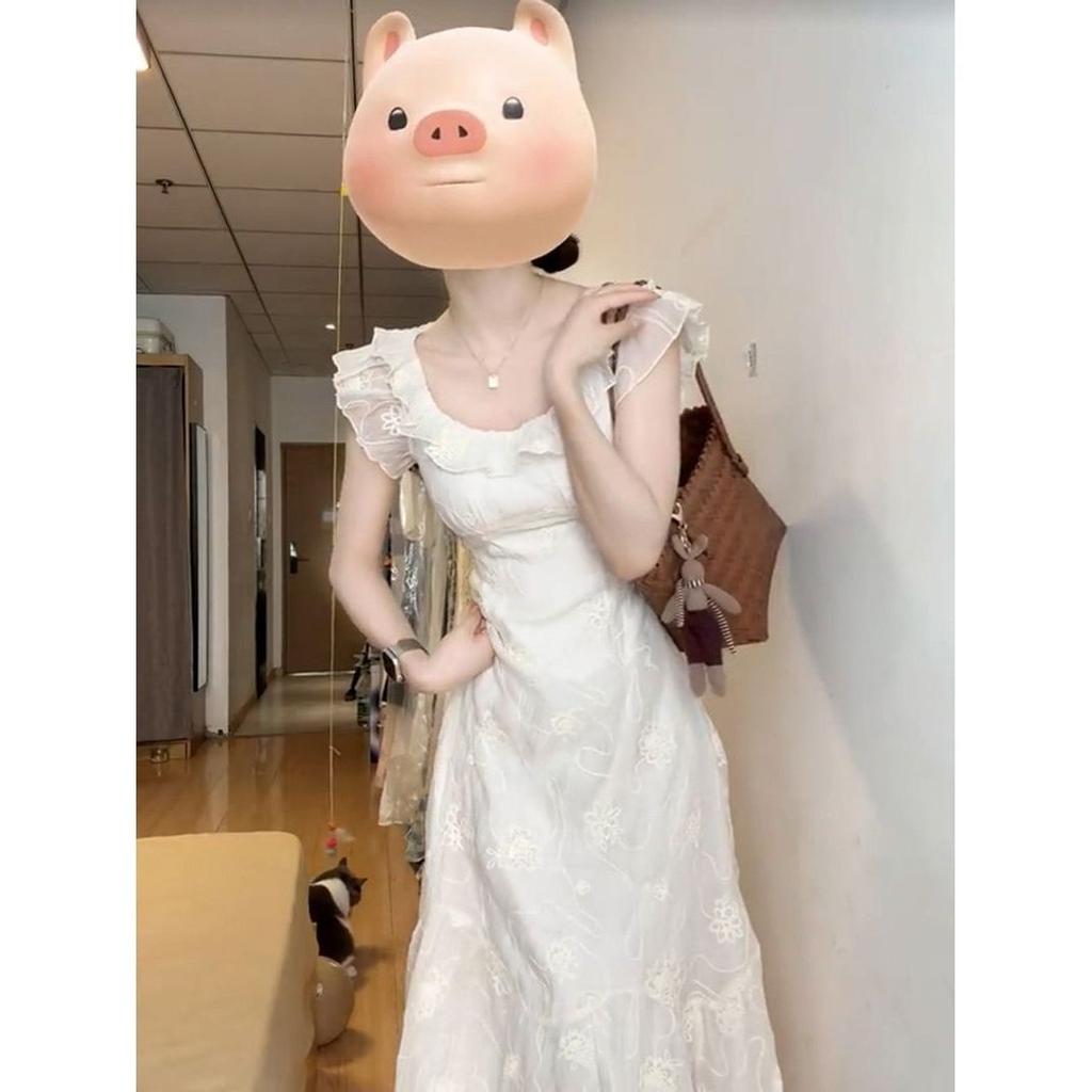 French Temperament High-end Exquisite Waist Cover Belly Thin Gauze Dress Dress Long Dress Women's Summer New