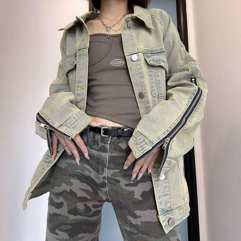 Denim Jacket Women's Plus Size Zipper Loose Button Jacket Women's Comfortable Sports Casual Coat