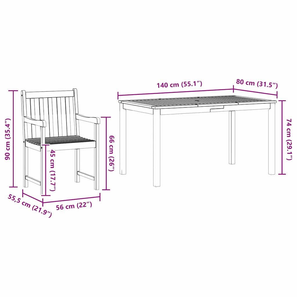 Garden Dining Set 7 Pcs Brown Solid Acacia Wood