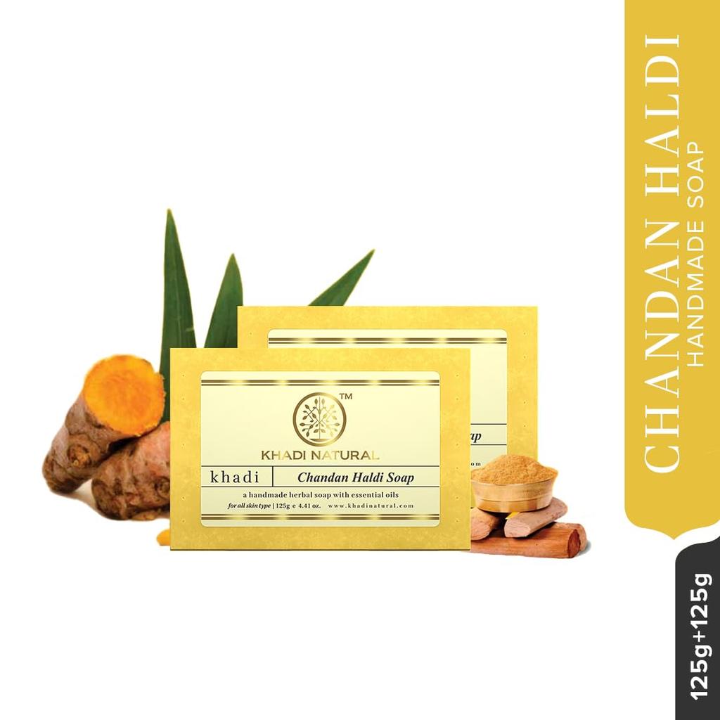 KHADI NATURAL Chandan Haldi Handmade Soap Nourishing Herbal Bath Bar Gentle Cleansing For All Skin Types Pack Of 2 X 125 G