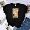 Ukiyo E Cat Roztomilé kreslené tiskové topy Dámské módní tričko s kulatým výstřihem Hip Hop Mikina Volná trička Ležérní dámské tričko s kulatým výstřihem