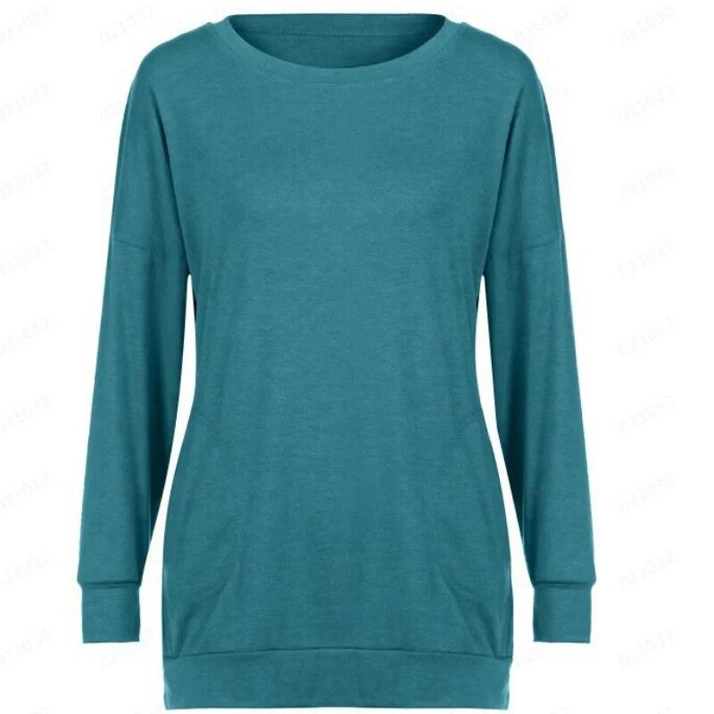 Frühling Herbst Rundhals Frauen T Shirt Casual Langarm Lose T-shirt Frauen Mode Tasche Solide Büro Dame T Tops 30575
