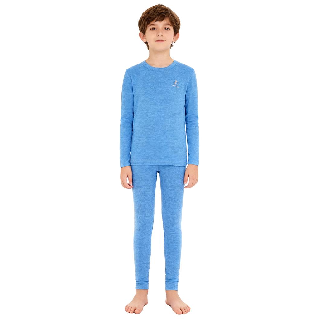 Children's Thermal Sleepwear Set Boys Girls, Solid Color Round Neck Long Sleeve Top & Elastic Waist Leggings, Comfy Loungewear
