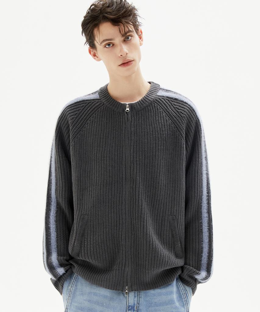 TRILLION Washable Hairy Brush Track Zip-Up Knit (Charcoal)
