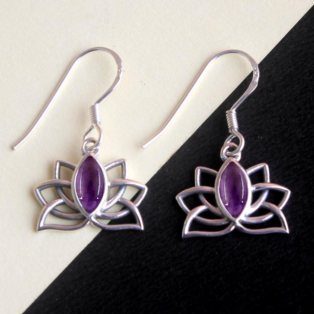 Ametystowy kolczyk damski 925 srebro biżuteria z lutego Birthstone solidny zwisający kolczyk