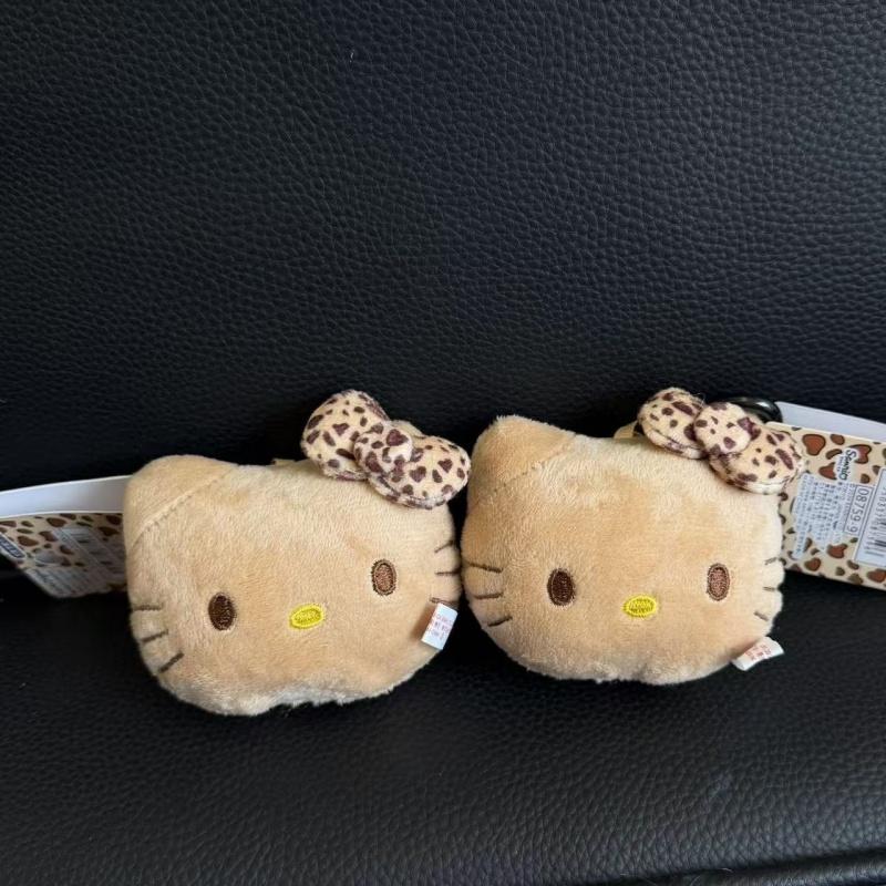 Kawaii Cartoon  Plush Cat Head Plush Toy Keychain Leopard Print Red Bow KT Cat Animal Doll Plush Toy Stuffed Gift
