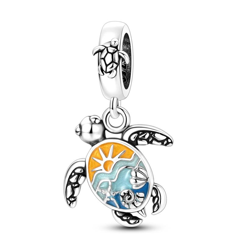 Diapositiva Original de Plata de Ley 925 con Esmalte de Colores Colgante de Tortuga Compatible con Pulsera Original Collar Para Mujeres Joyería DIY Regalo