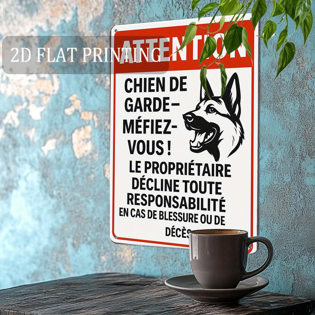 D Flat Metal Sign Attention Chien De Garde Beware Dog French Warning Tin Sign Vintage Rustic German Shepherd Wall Art Home Gard