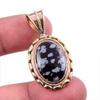 Natural Snowflake Obsidian Gemstone 925 Solid Silver Two Tone Pendant 1.5" L1A34