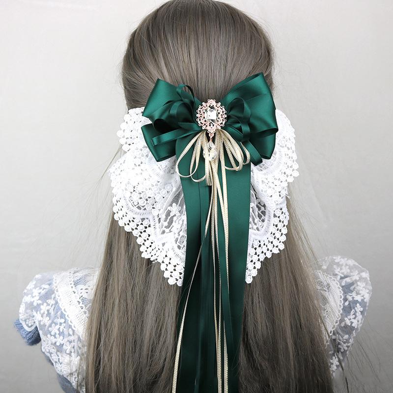 Sweet Large Bowknot Embroidered With Lace Hair Clip Lolita Long Ribbon Hairpin Ponytail Hair Bands Hair Accessories