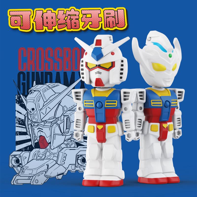 Anime Ultraman Taiga Yuanzu Figures Toothbrush Portable Transformable Retractable Plush Bristle Oral Care Brush Creative Gifts