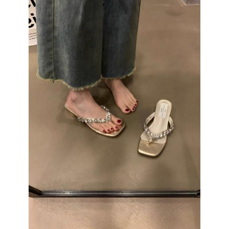 Mode Sommer Neue Mode Sandalen Strass Pantoletten mit Blockabsatz Damen Kopf mit Strandsandalen Sandalen Bequeme Schuhe