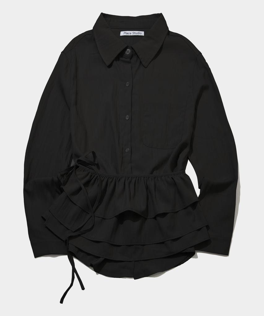 PLACE STUDIO Big Pocket Layered Three-Tiered Frill Wrap Skirt Set Blouse Shirt _ 3 Colors