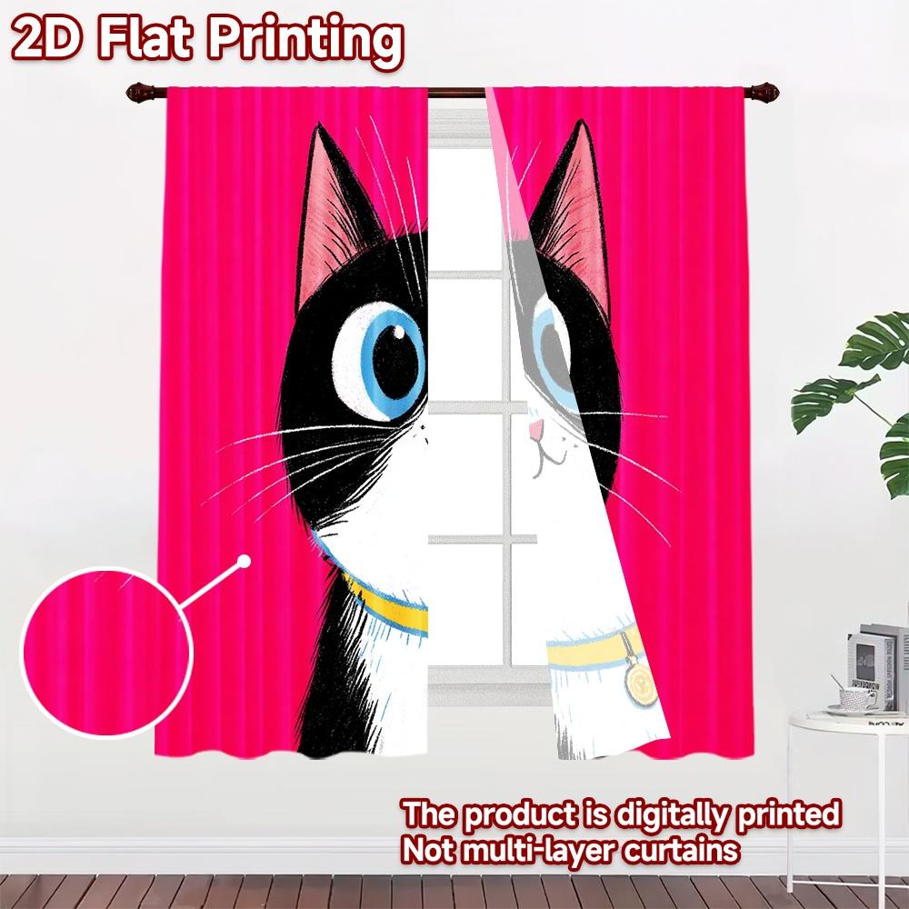 2D flat printing 2pcs Drapes Cute Cat Pet Portrait Digital Printed Polyester Drapes Family Party Use for Holiday Home Decor &