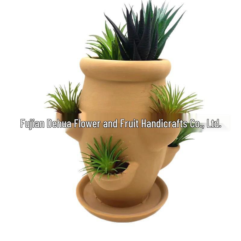 Breathable Red Clay Porous Succulent Pot with Tray - Low-Temperature Ceramic for Green Plants and Micro-Landscapes