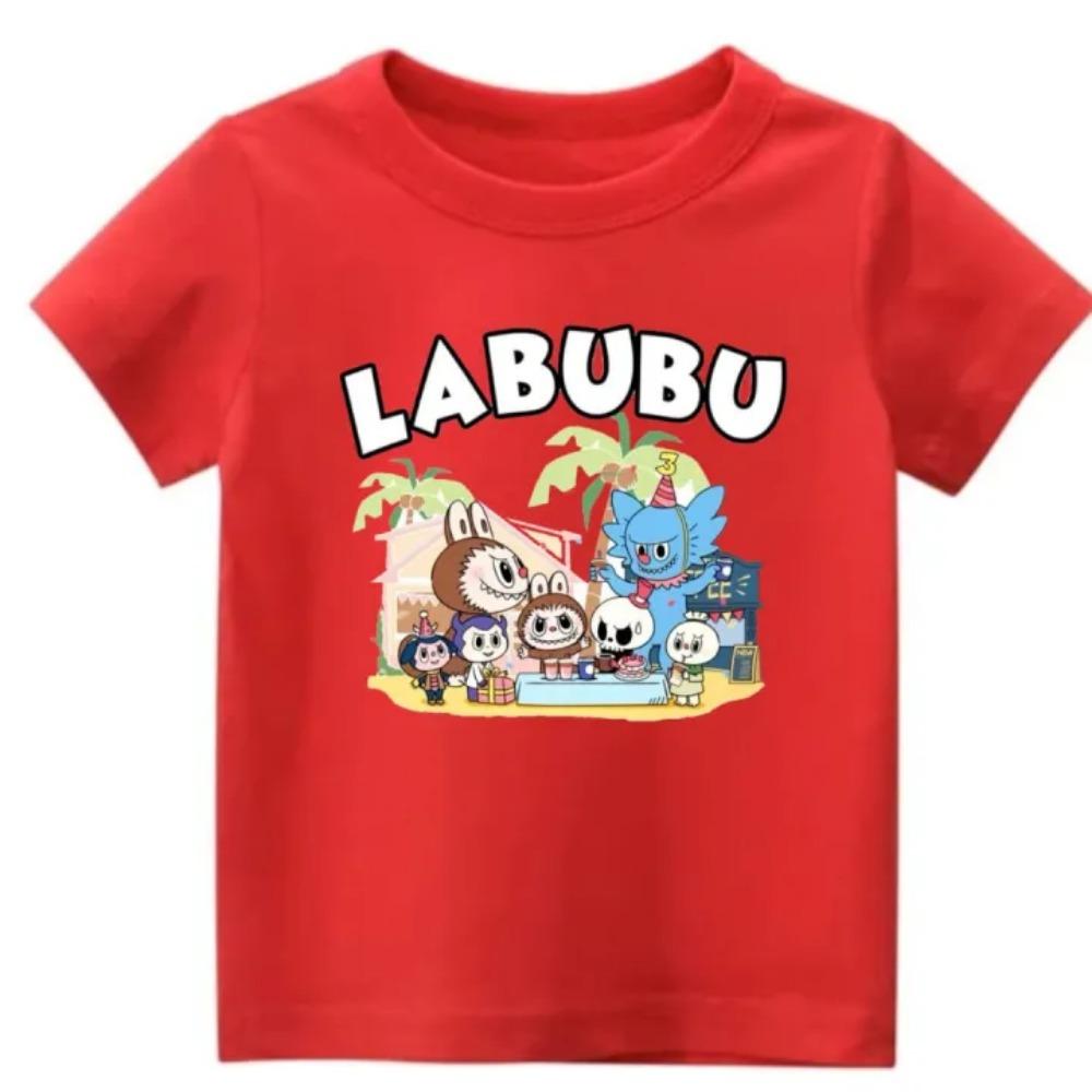 2025 Beliebte Kinderkleidung T-Shirt mit Mehreren LABUBU Aufdrucken Cartoon-Stil Rundhals Kurzarm Niedliches und Vielseitiges Mädchen Oberteil