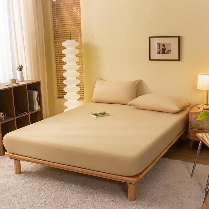 Sábana Bajera Ajustable de Algodón Respetuosa con la Piel con Bandas Elásticas Cubrecolchón Sábana Ajustable de Color Sólido Sábana de Cama Tamaño King