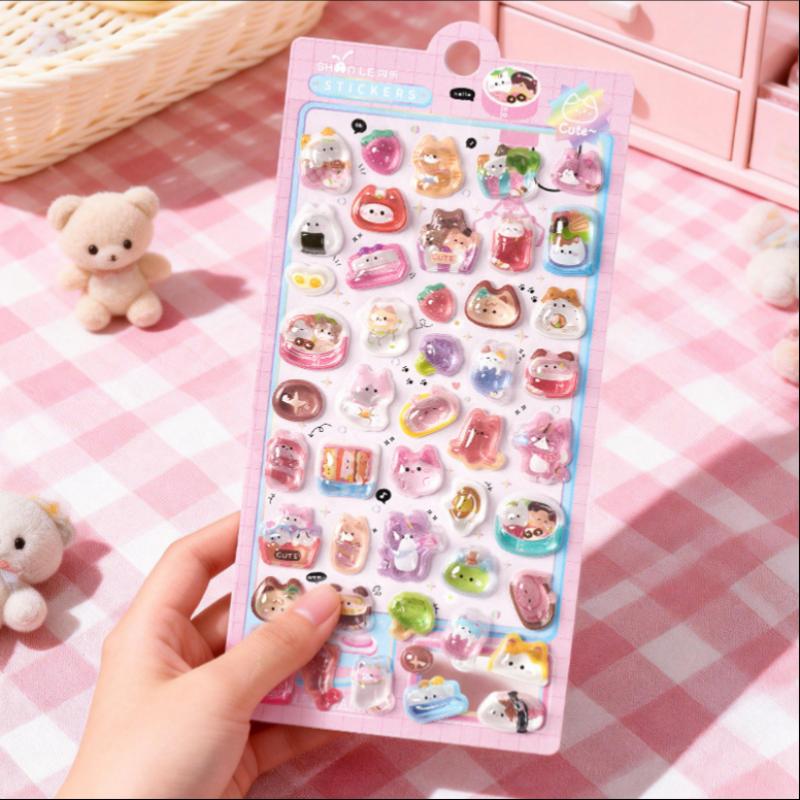 1Pc Cute Fashion 3D Relief Stickers Aesthetic Stickers Cartoon Gourmet Animals Creative Stickers Diy Decoration Stickers